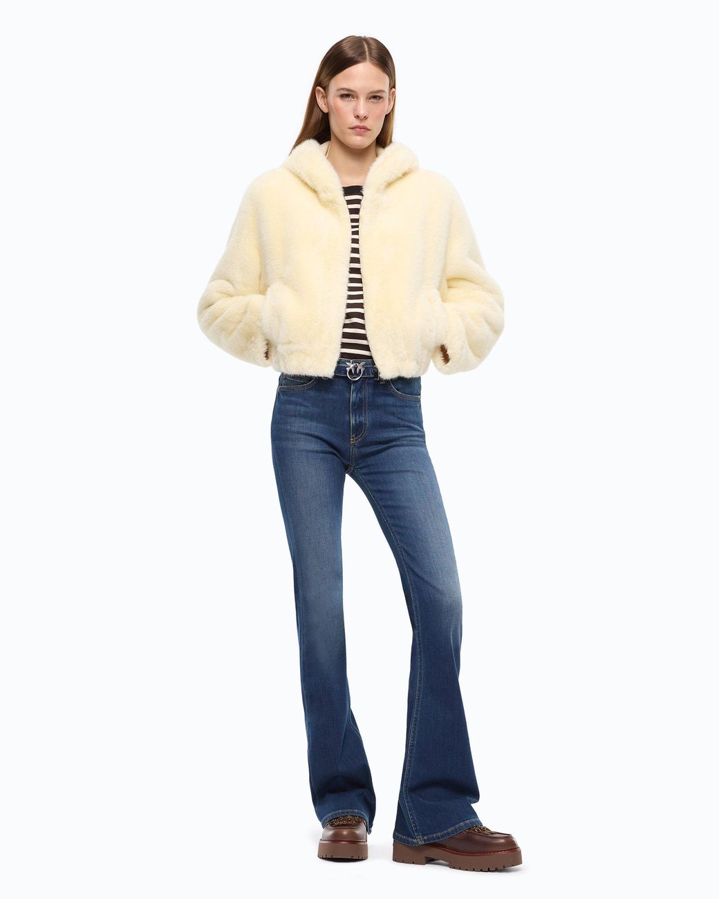 Chaqueta Corta Efecto Pelo Pinko de color White