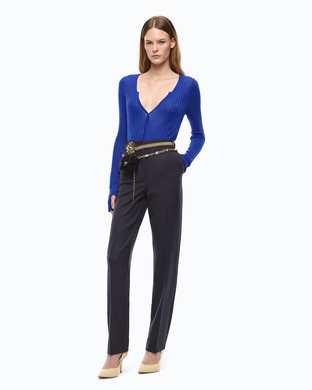 Pinko Blue Stretch Wool-Blend Cigarette Trousers