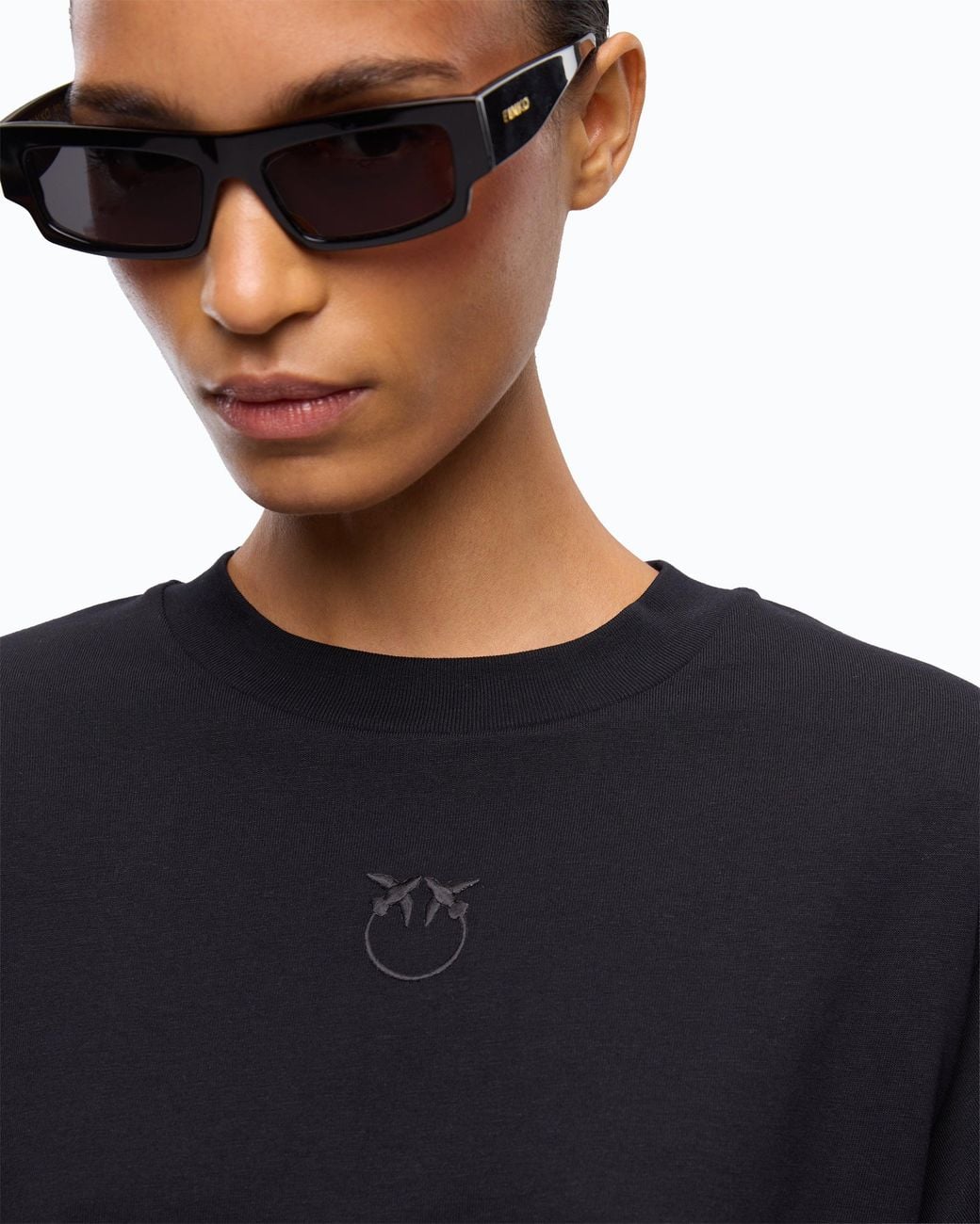 Pinko Black T-Shirt With Wide Sleeves And Love Birds Logo