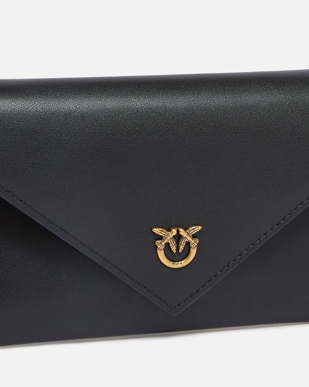 Pinko White Small Smooth Leather Envelope Clutch Bag With Love Birds Logo