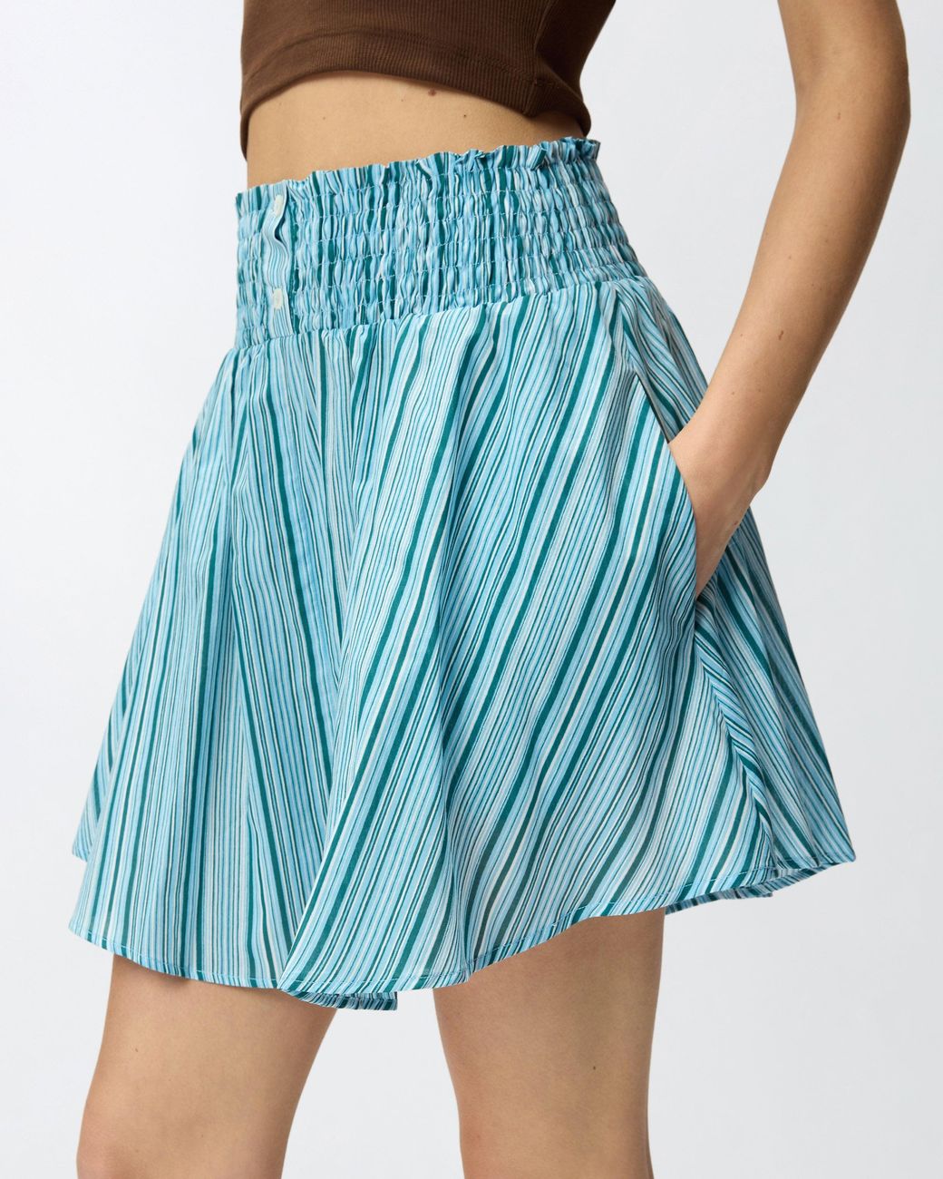Pinko Blue Striped Cotton Shorts With Elasticated Waist
