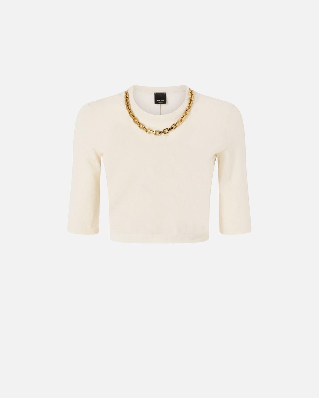 Pinko White Cropped Sweater With Chain