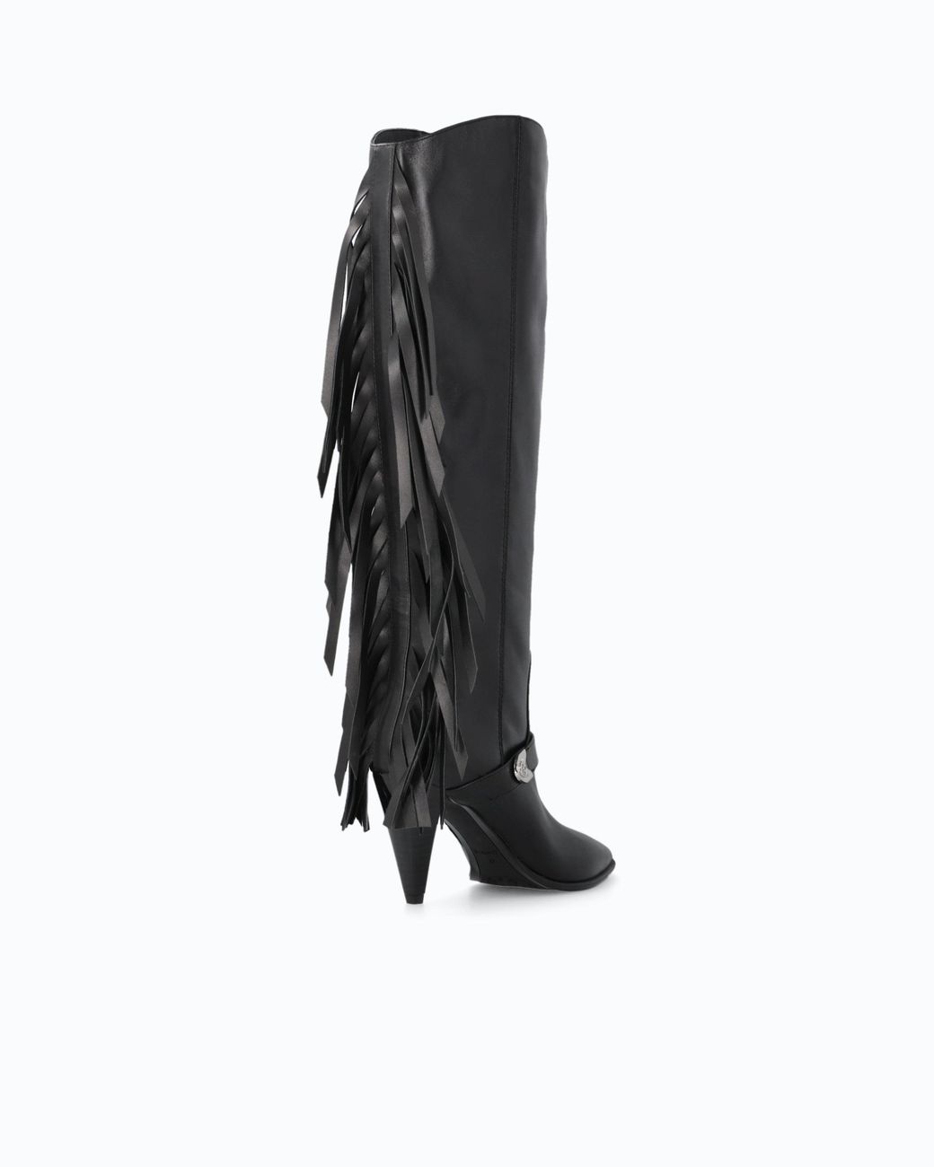 Pinko Black High Nappa Leather Boots With Heel And Fringing