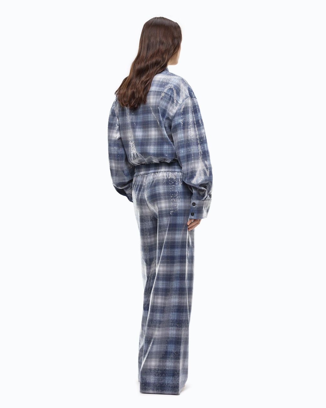 Pinko Blue Palazzo Trousers With Check Pattern And Sequins