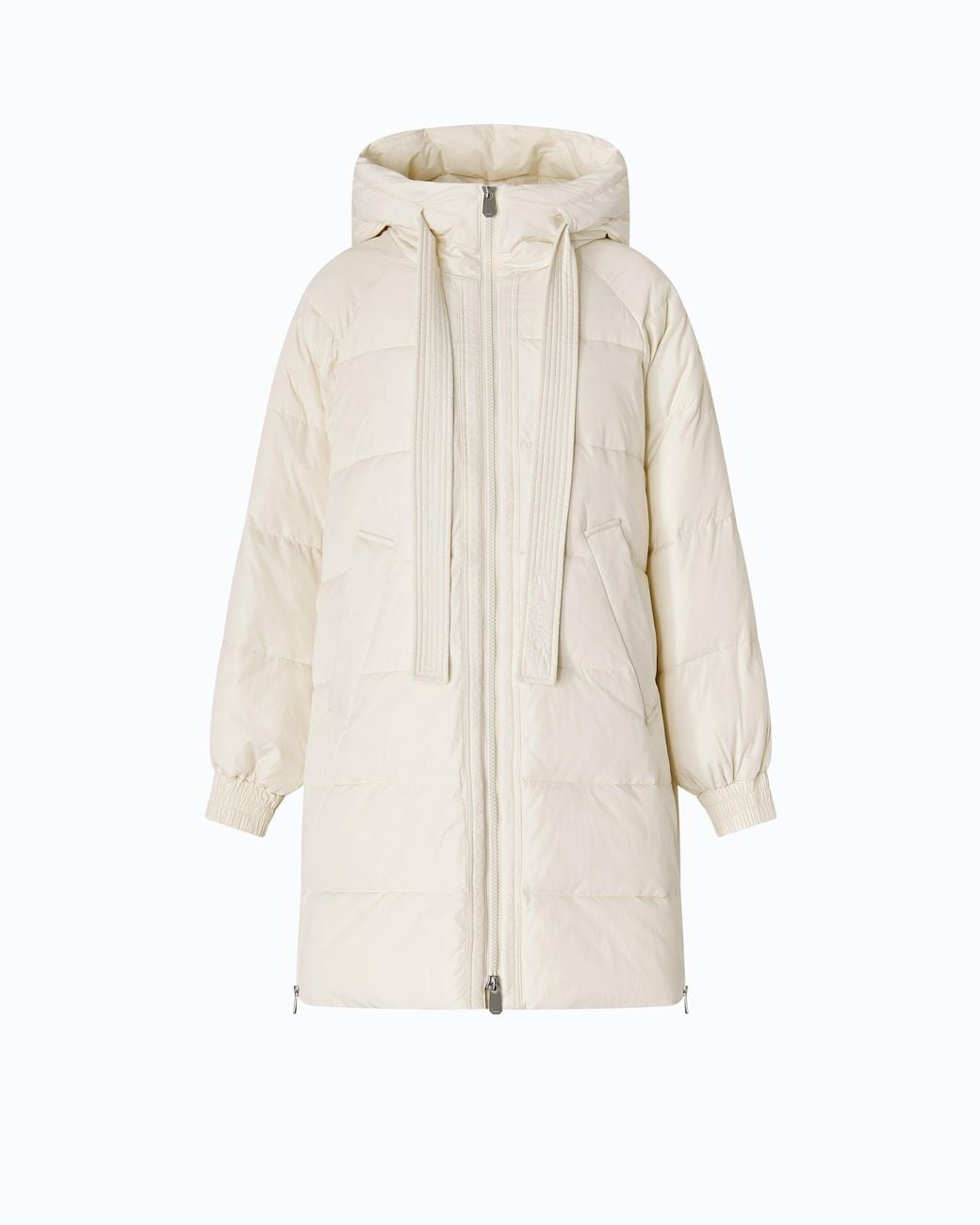 Pinko White Long Quilted Down Jacket With Hood