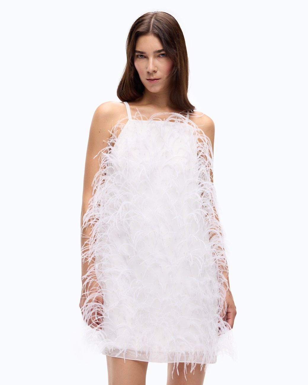 Pinko White Short Dress With Feathers
