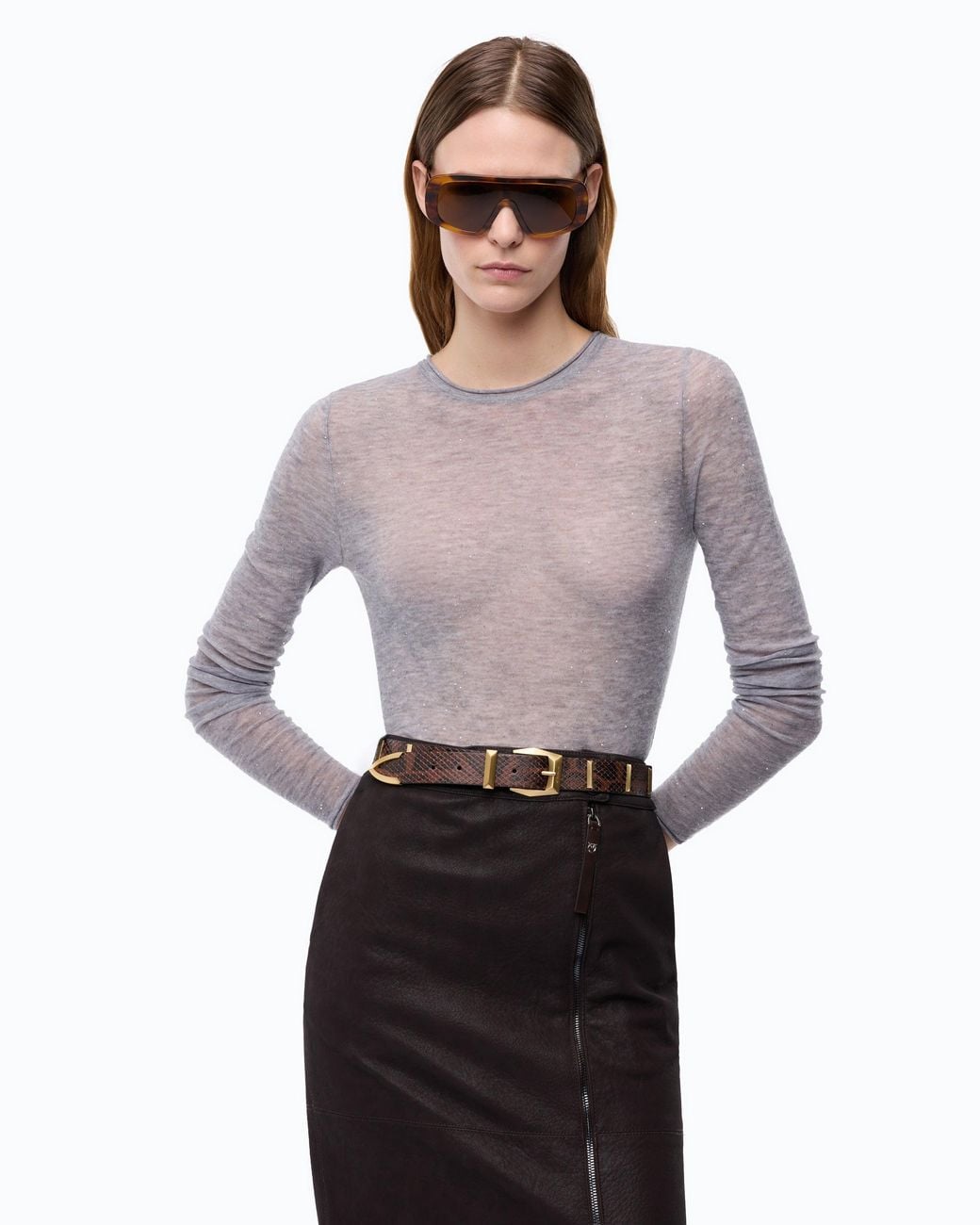 Pinko Gray Crew-neck Sweater With Sequins