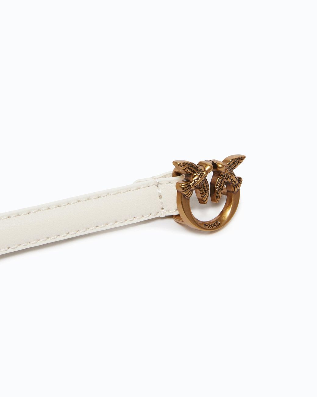 Pinko White Thin Belt With Love Birds Buckle, 1Cm