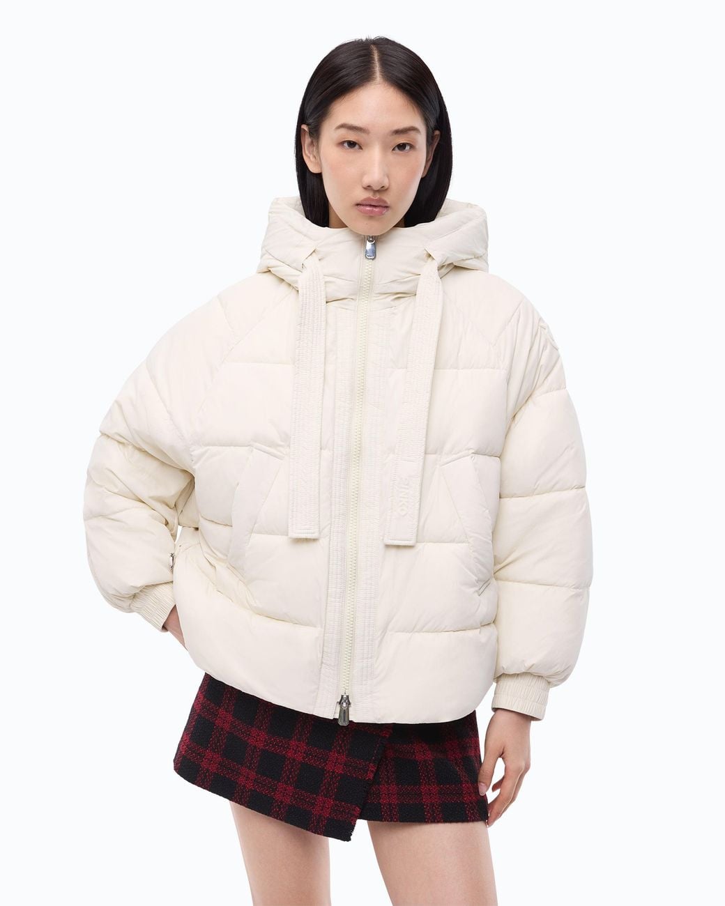 Pinko White Oversized Blouson Jacket With Hood