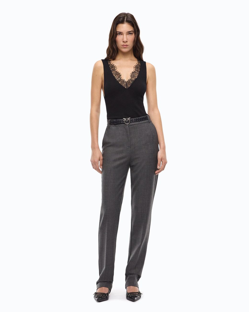 Pinko Gray Stretch Wool-Blend Cigarette Trousers