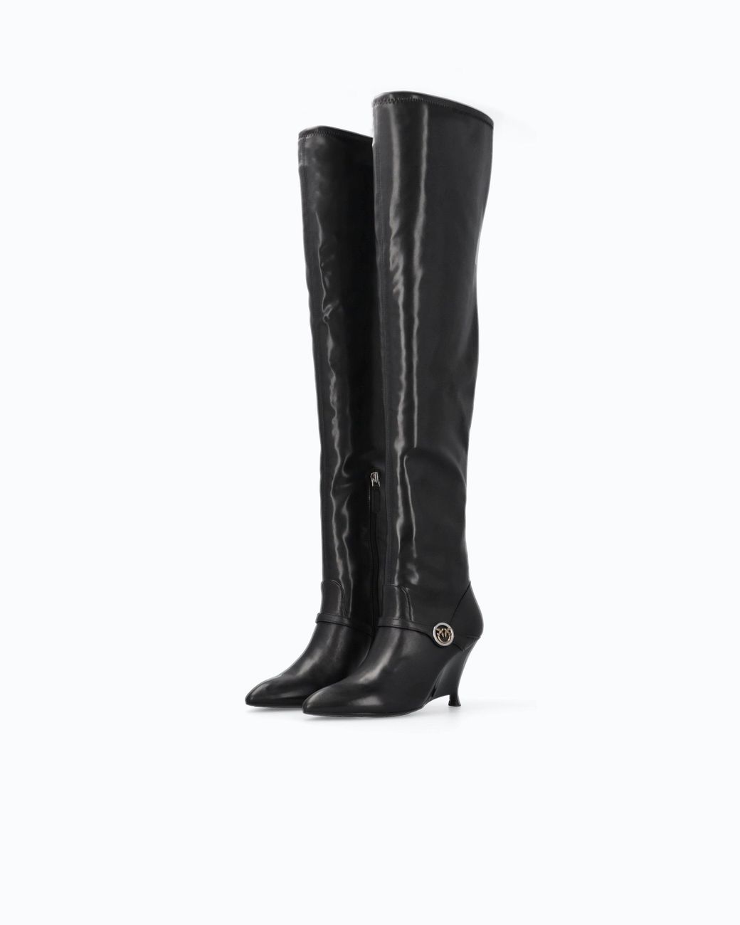 Pinko Black Nappa Leather Boots With Extra-High Leg Shaft