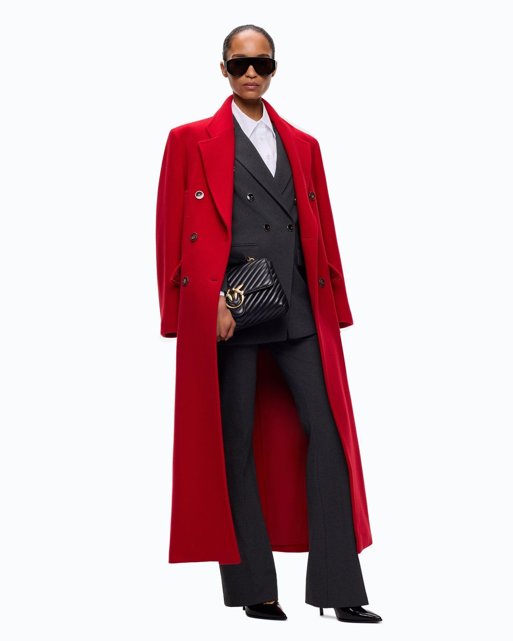 Pinko Red Long Double-Breasted Coat