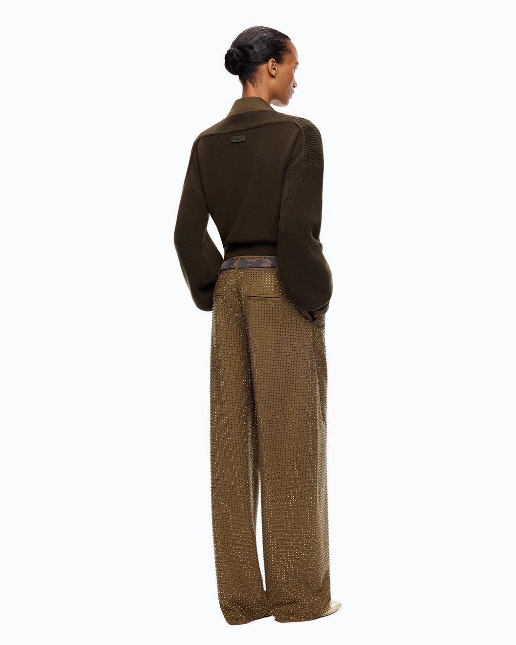 Pinko Natural Barrel-Fit Trousers With Rhinestones