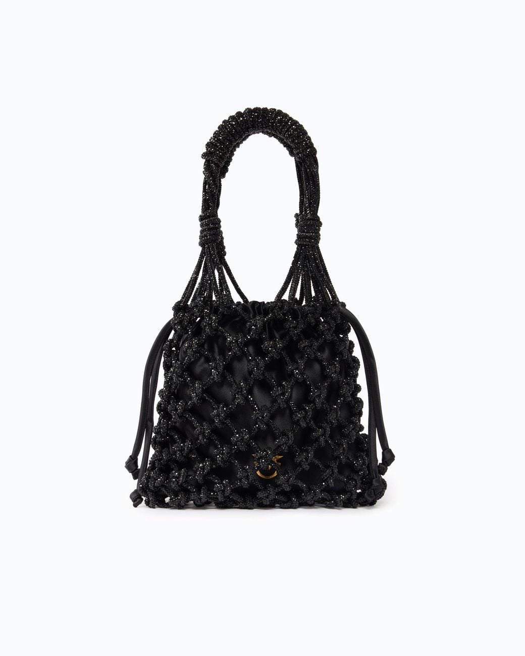 Pinko Black Small Shoulder Bag With Micro Rhinestones