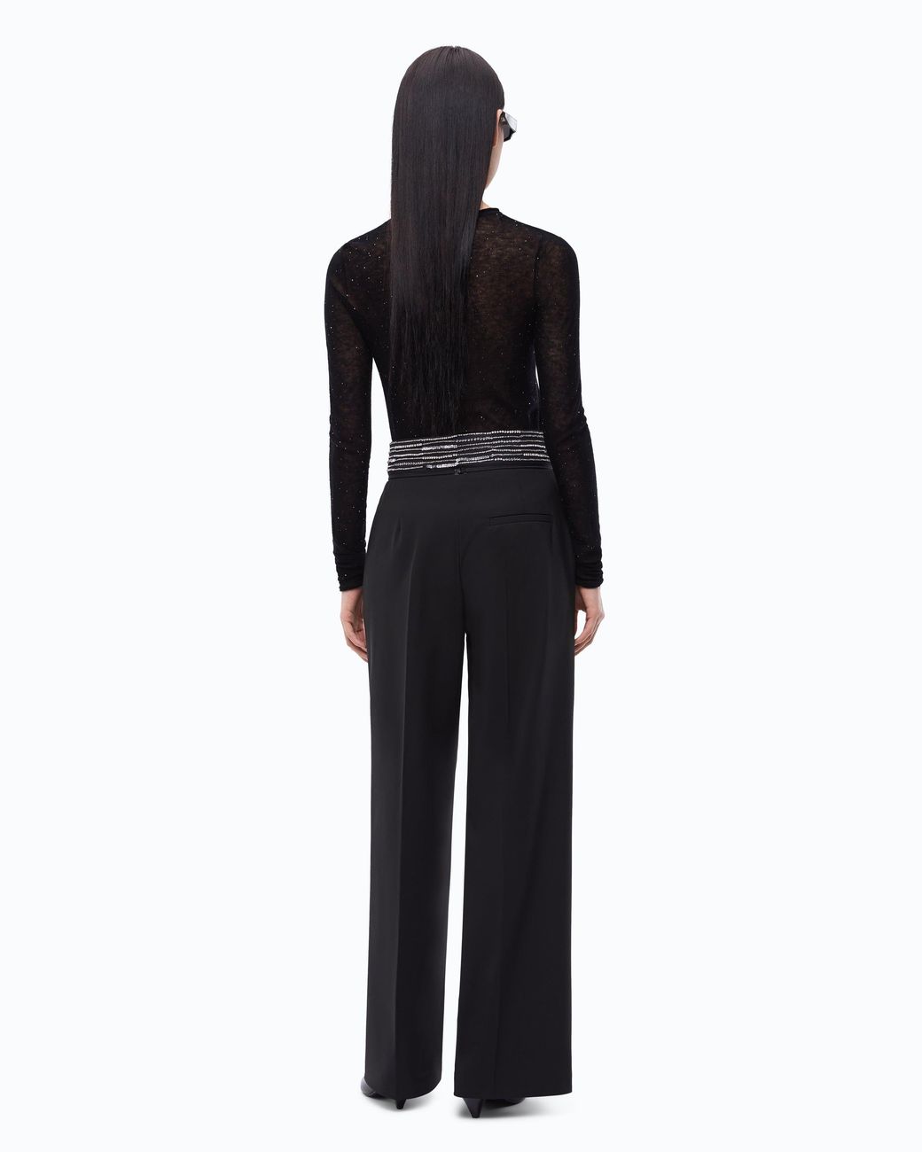 Pinko Black Palazzo Trousers With Jewel Waist