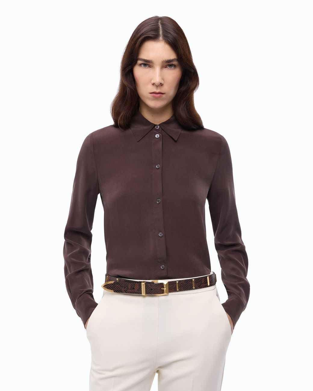Pinko Brown Sand-Wash Silk Shirt