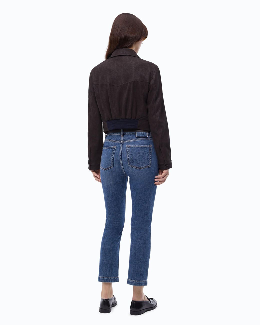 Pinko Black Cropped Nubuck Leather-Effect Jacket