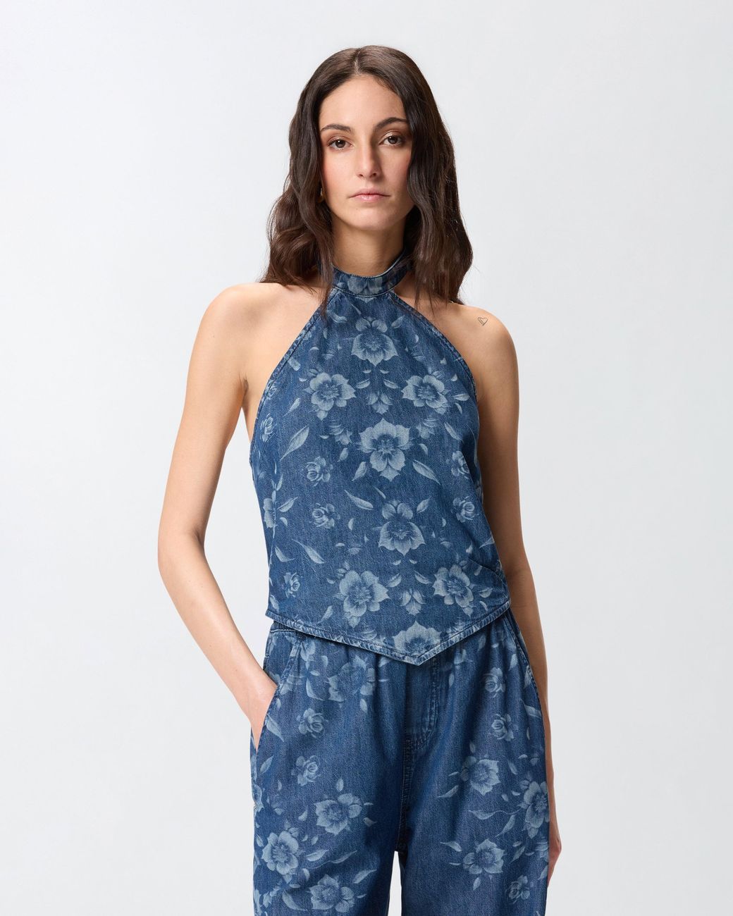 Pinko Blue Floral Denim Top