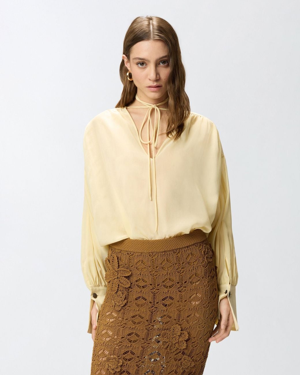 Pinko Natural V-Neck Blouse With Gathering