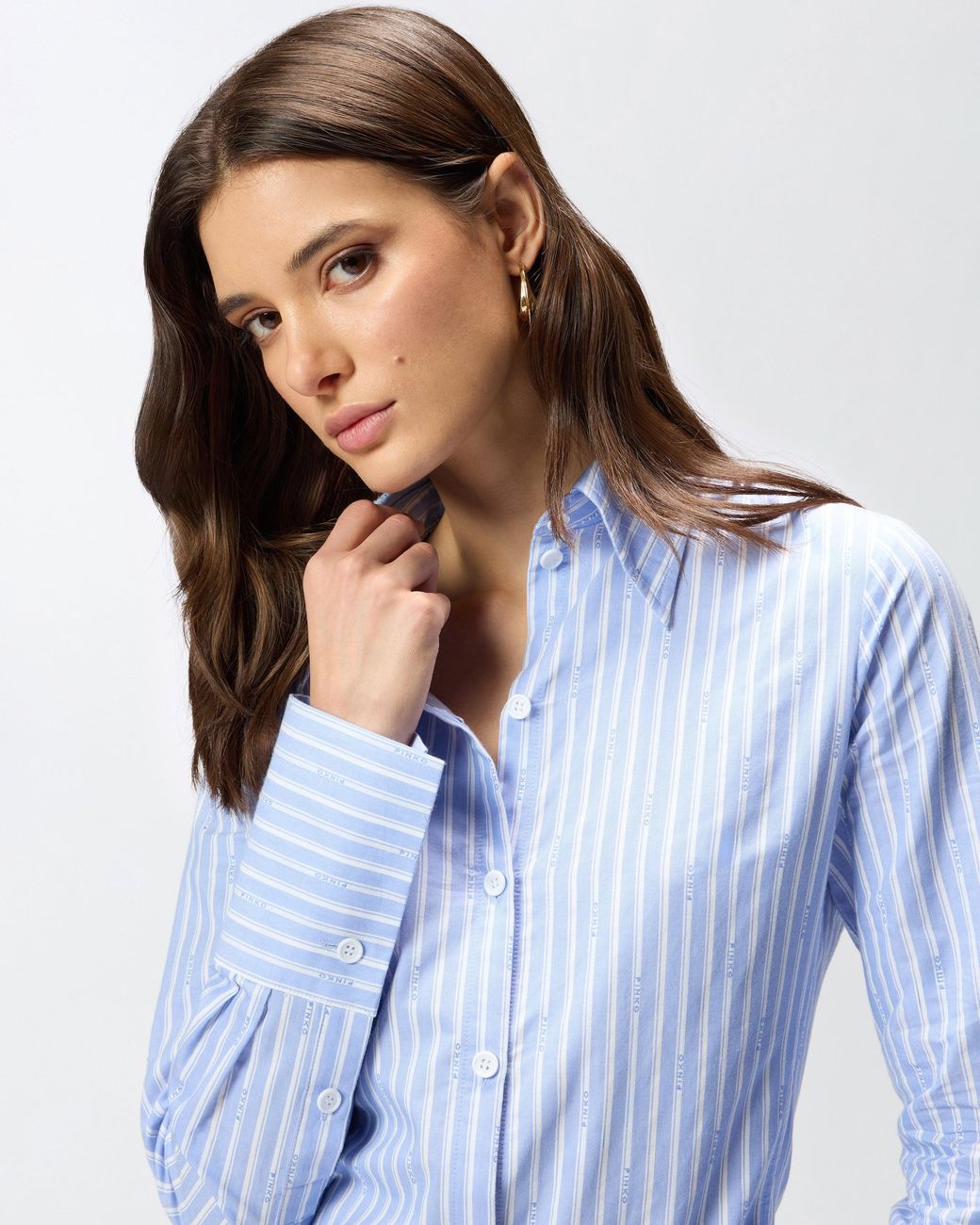 Pinko Blue Striped Cotton Shirt With Logo