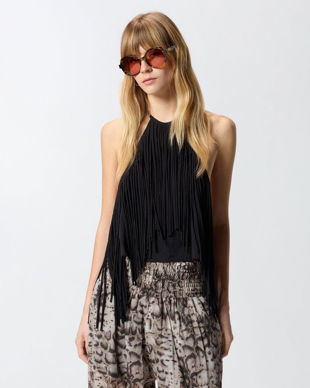 Pinko Black Halterneck Top With Fringes