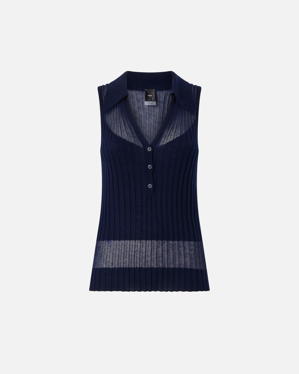 Pinko Blue Ribbed Polo Vest Top