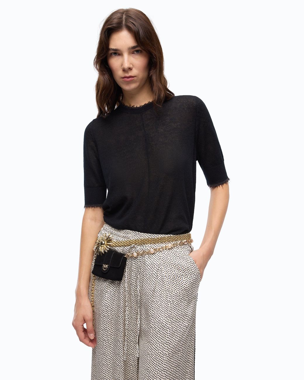 Pinko Black Short-Sleeved T-Shirt With Frayed Edges