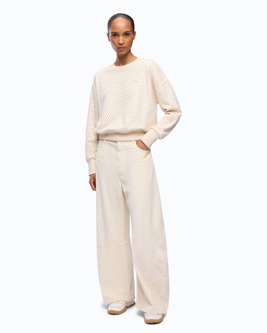 Pinko White Fully Rhinestoned Fleece Sweater