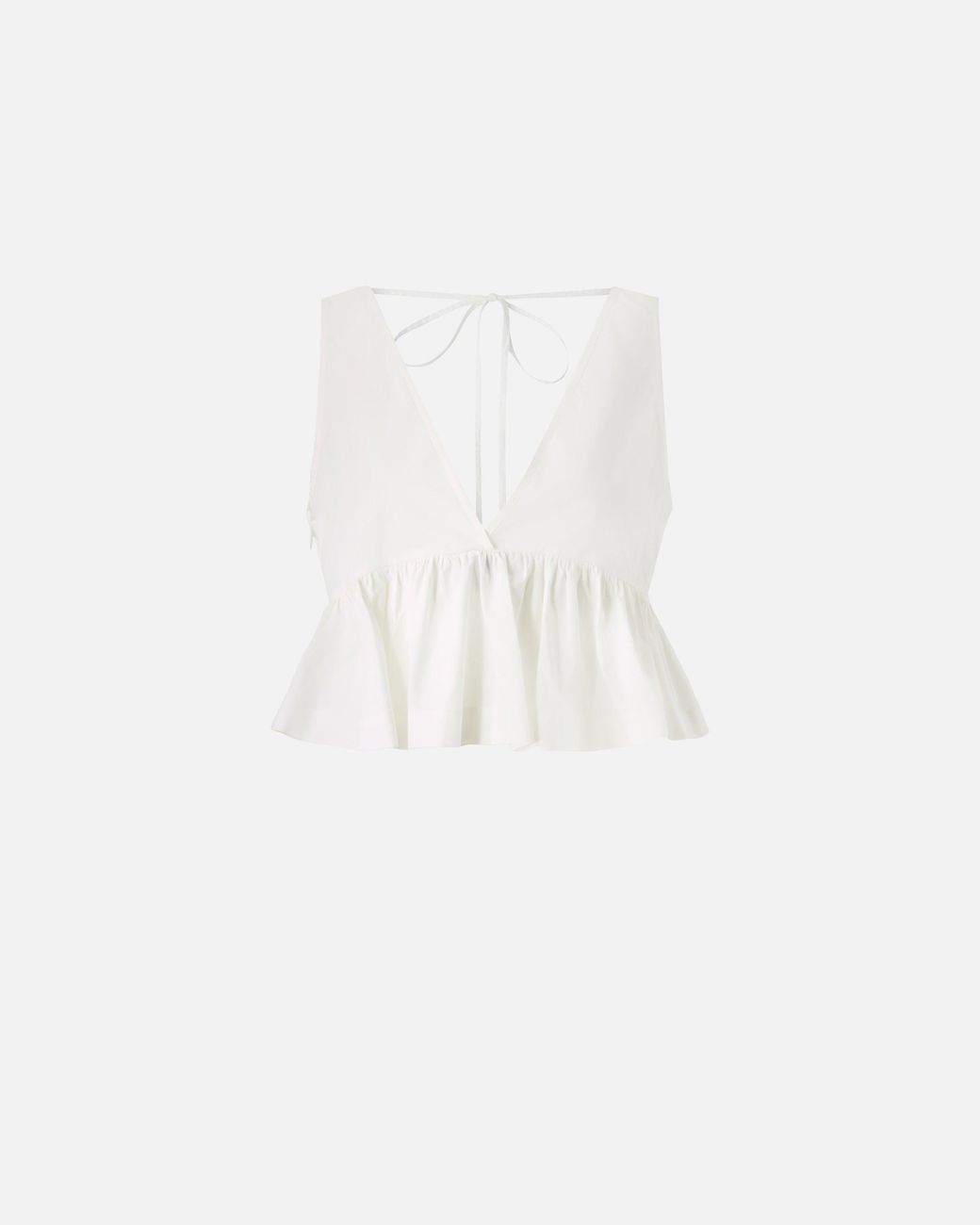 Pinko White Crop Top With Ruffle And Ties