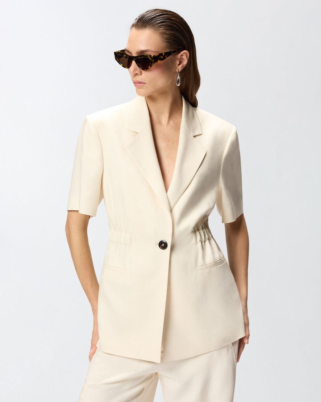 Pinko Natural Short-Sleeved Jacket With Elasticated Waist