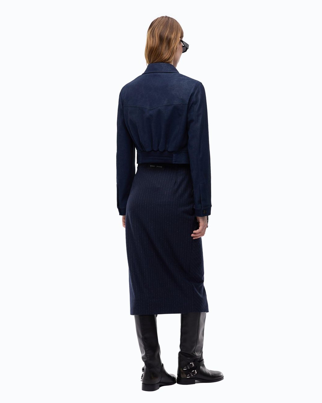 Pinko Blue Cropped Nubuck Leather-Effect Jacket