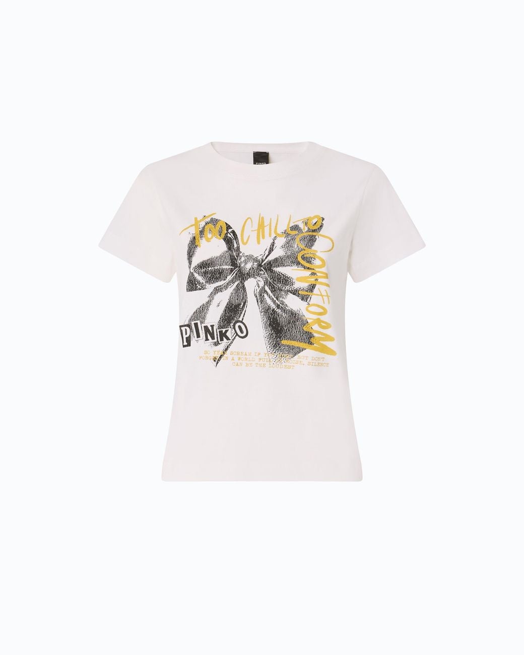 Pinko White T-Shirt With Too Chill To Conform Bow Print