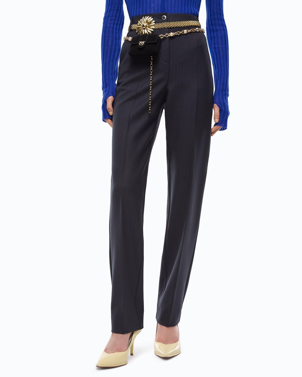 Pinko Blue Stretch Wool-Blend Cigarette Trousers