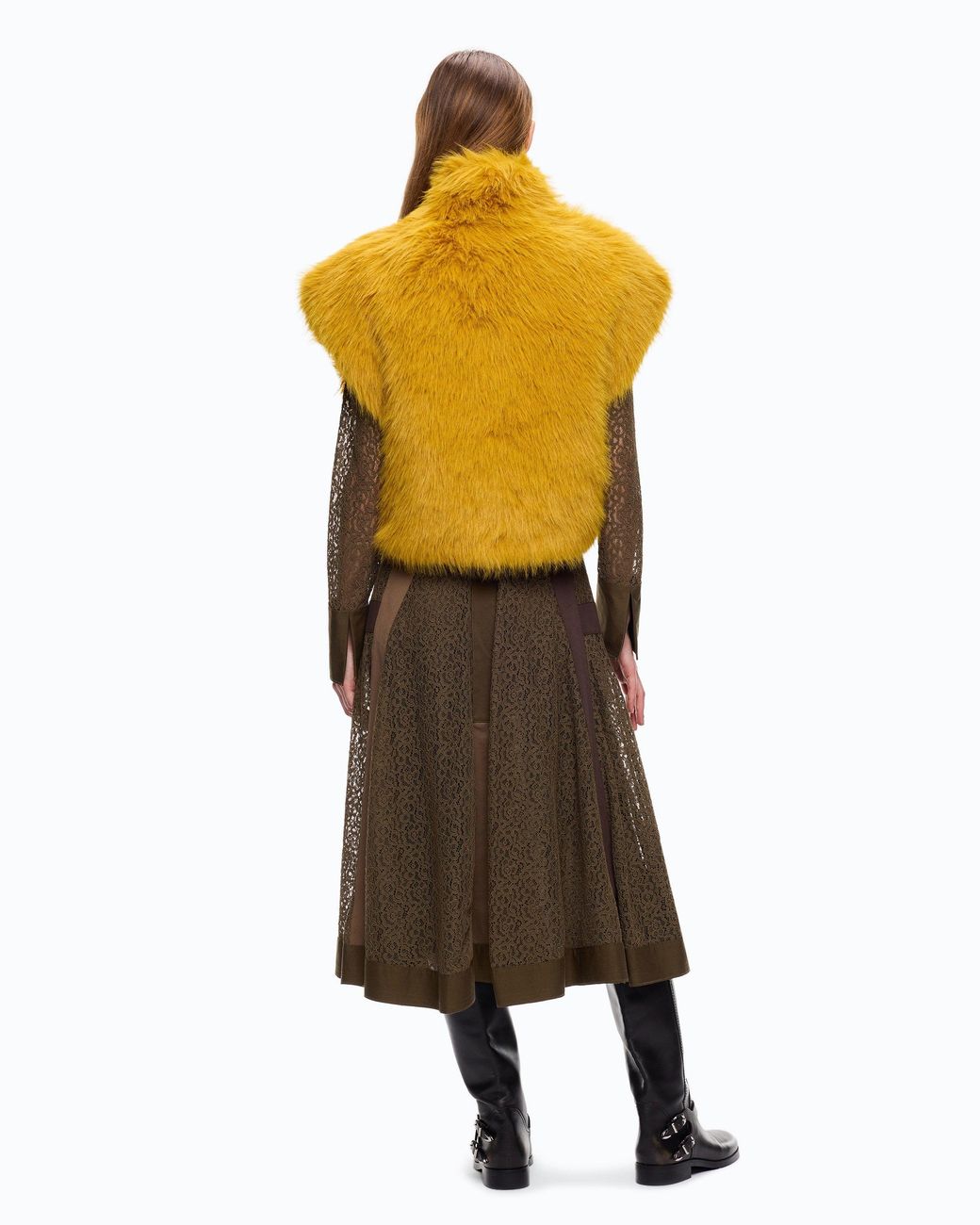 Pinko Yellow Cropped Faux Fur Vest
