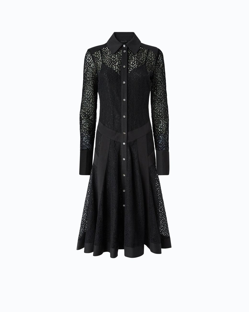 Pinko Black Lace Midi Shirt Dress With Inserts