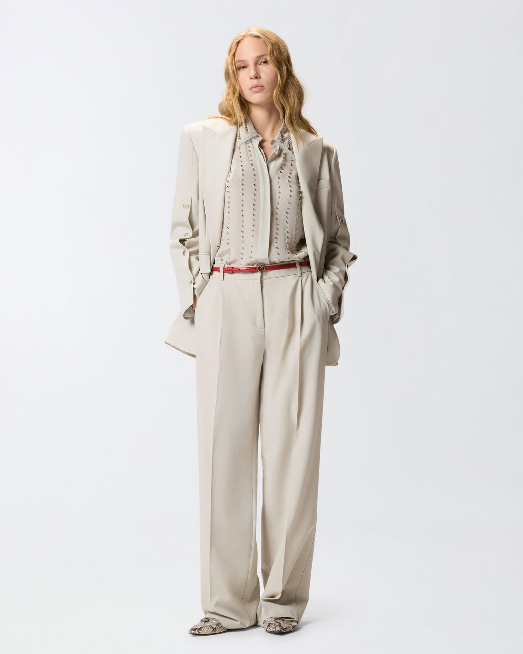 Pinko White Flowing Trousers With Pressed Pleat Detail