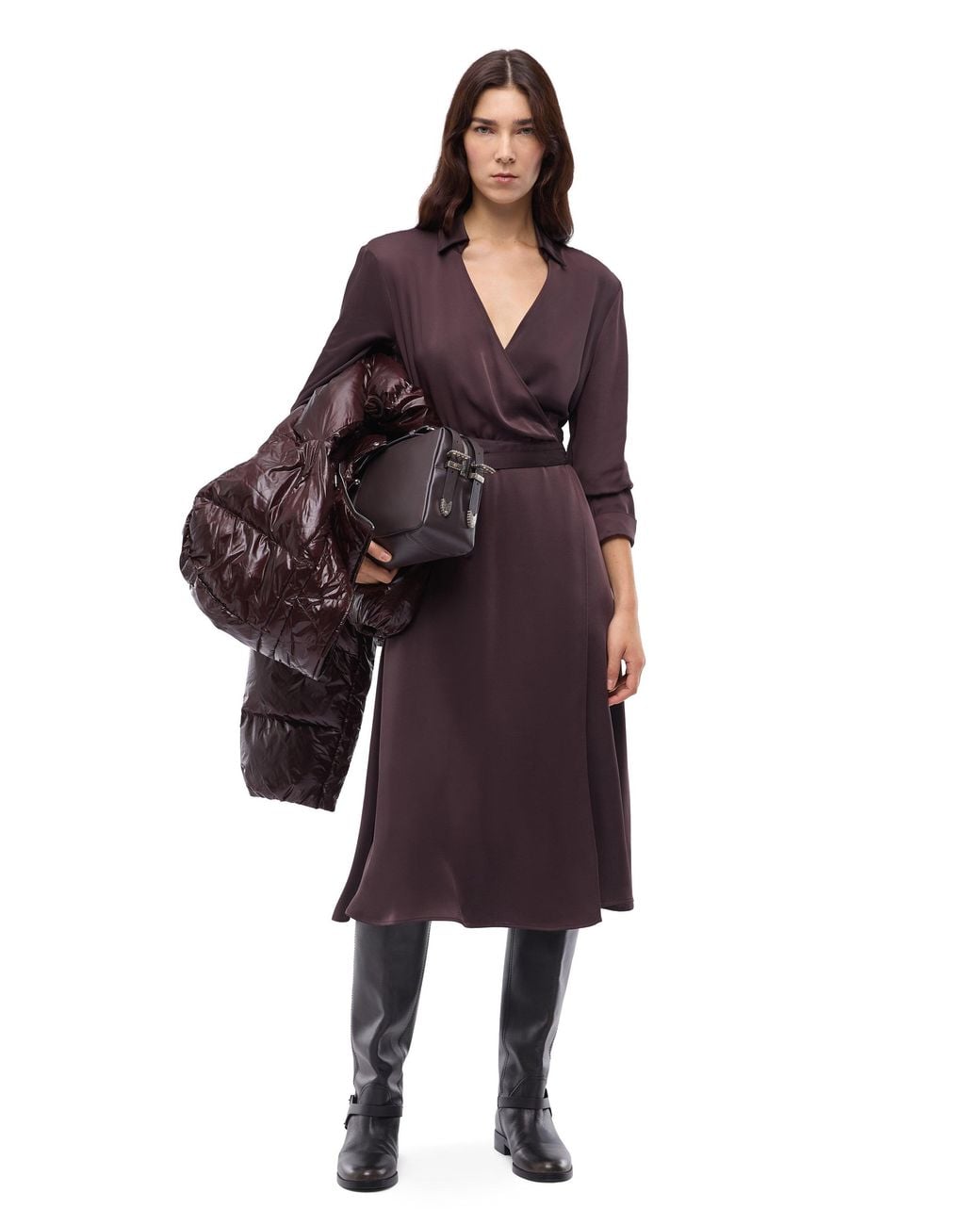 Pinko Purple Midi Wrap Dress With Belt
