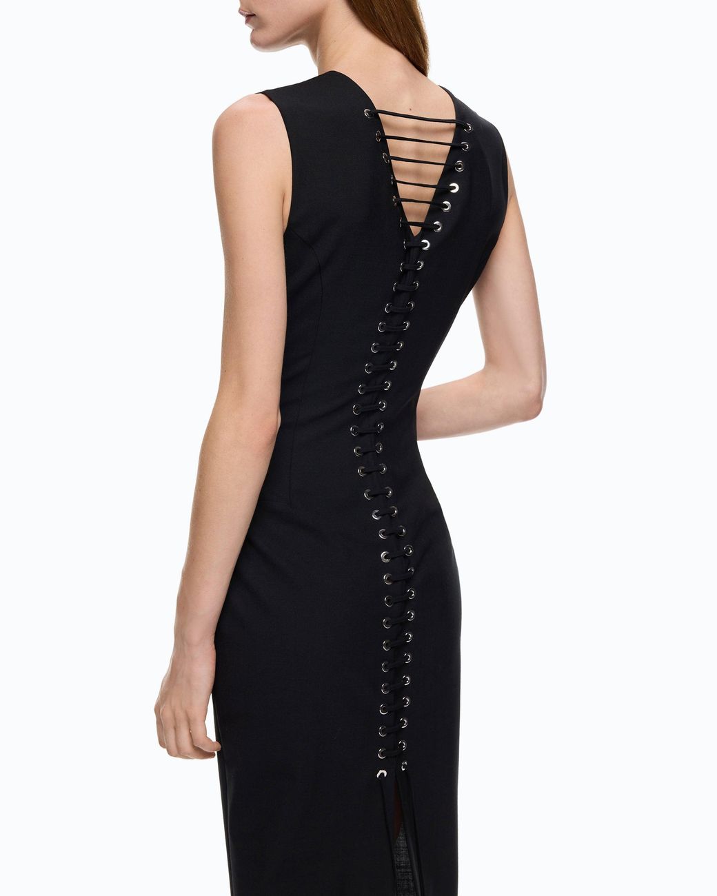 Pinko Black Slim-Fit Midi Dress With Lacing