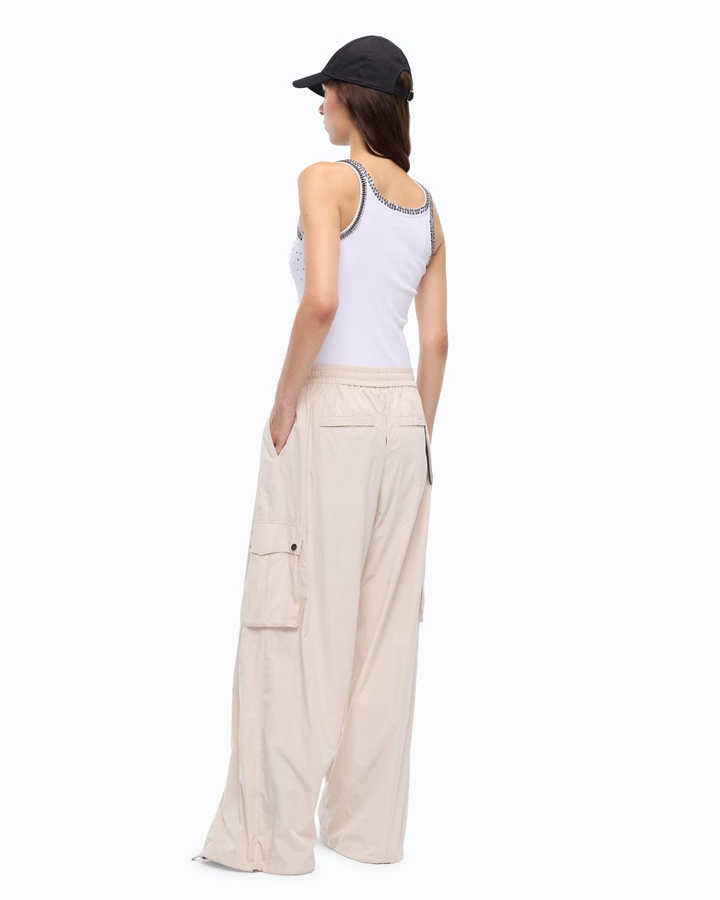 Pinko White Ribbed Top With Bejewelled Embellishment