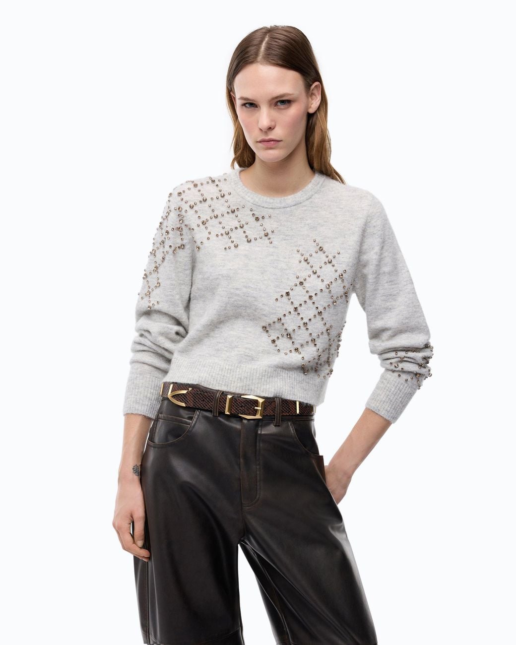 Pinko White Wool- And Alpaca-Blend Sweater With Jewel Motif