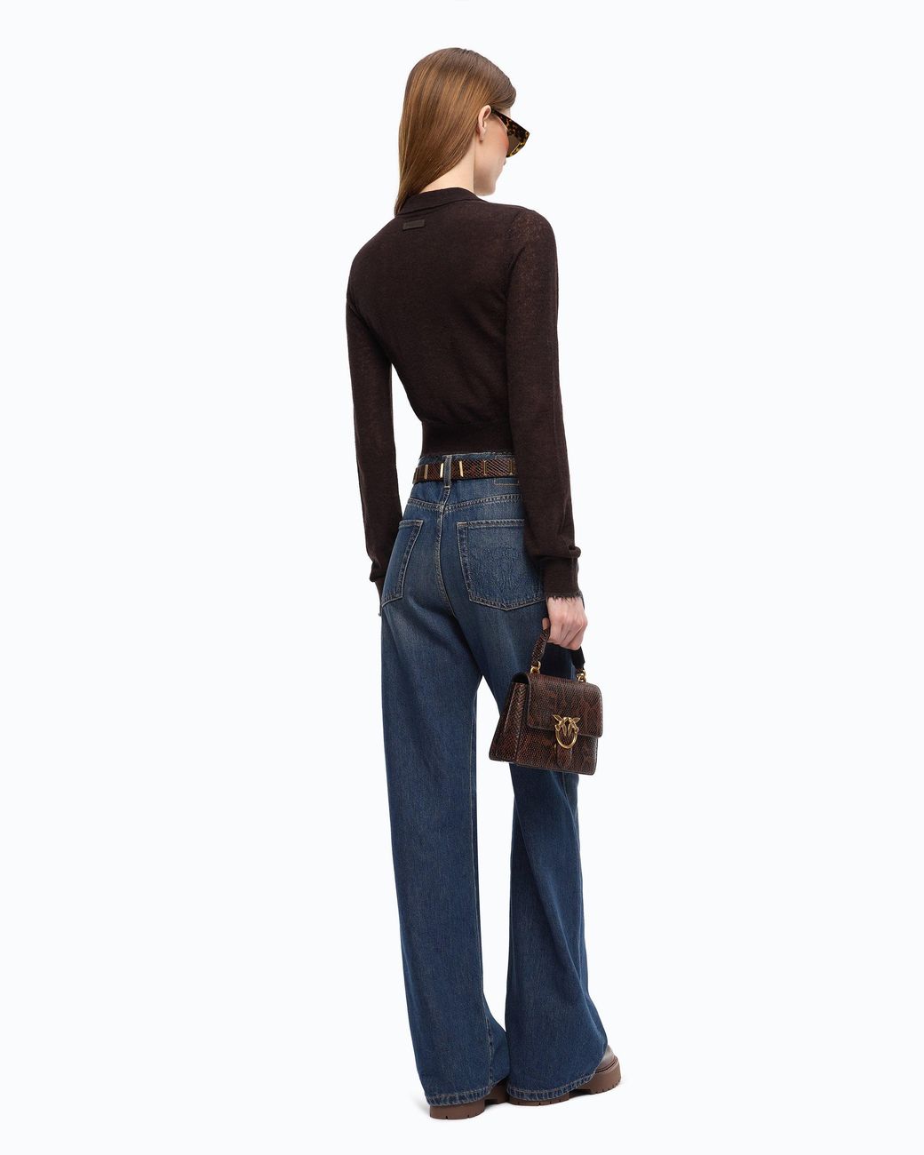 Pinko Black Cropped Cardigan With Polo Collar