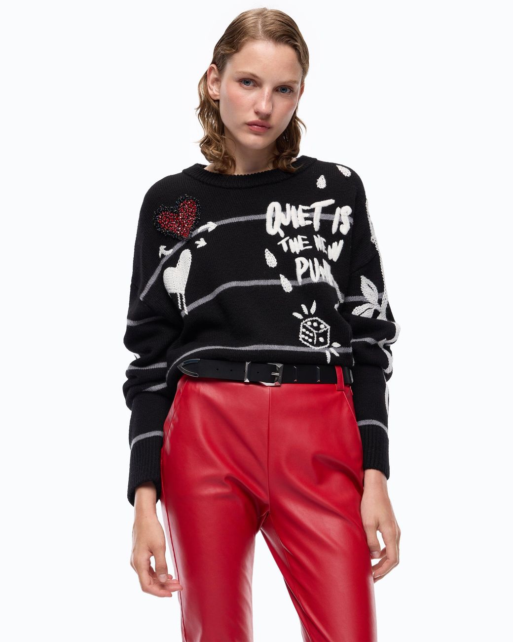 Pinko Black Quiet Is The New Punk Merino Wool Sweater