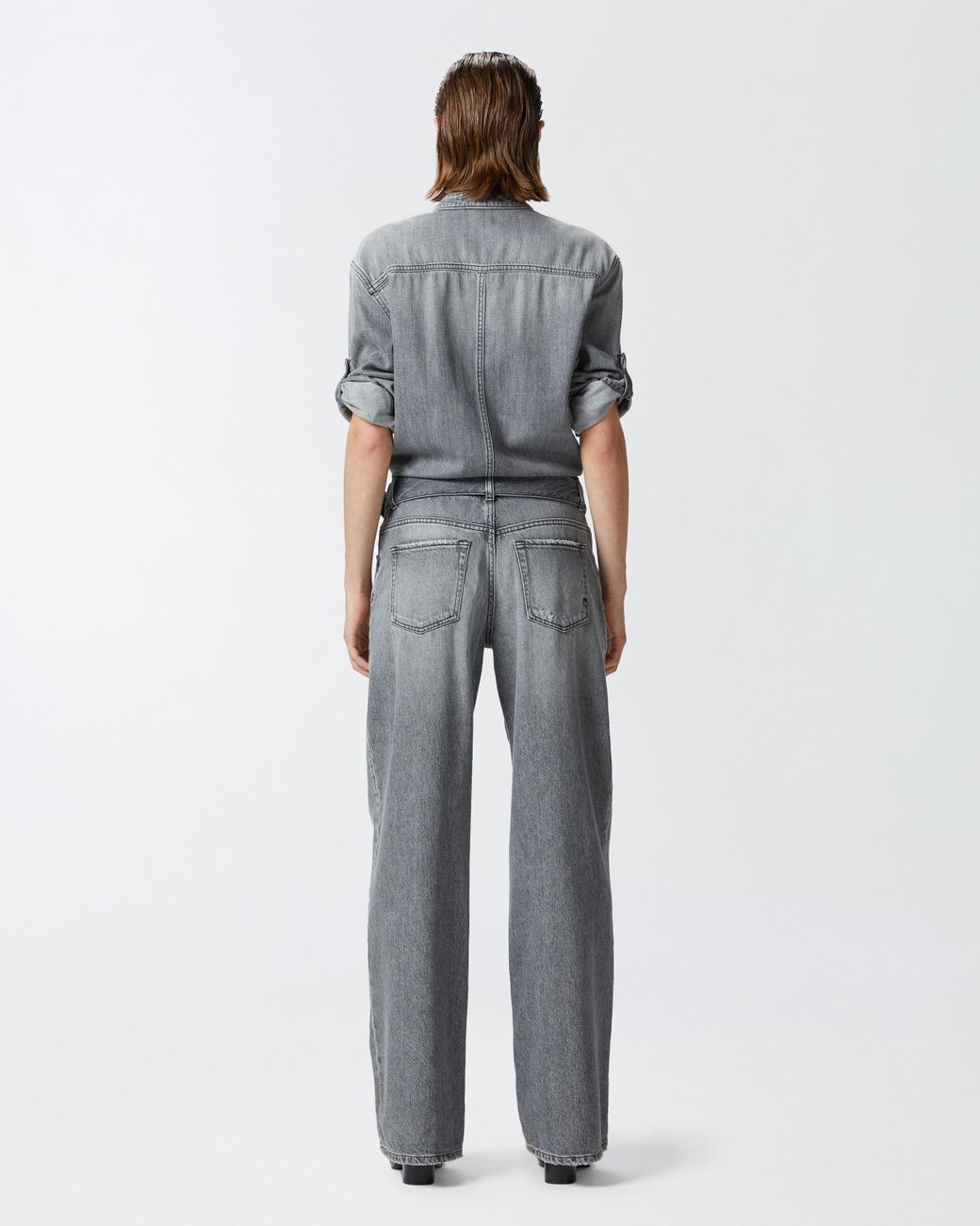 Pinko Light Grey Denim Jumpsuit in Gray | Lyst