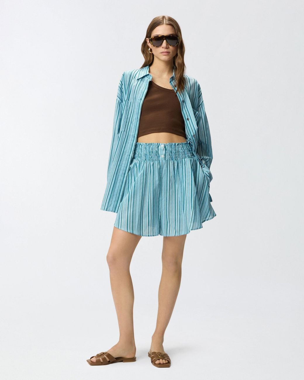 Pinko Blue Striped Cotton Shorts With Elasticated Waist