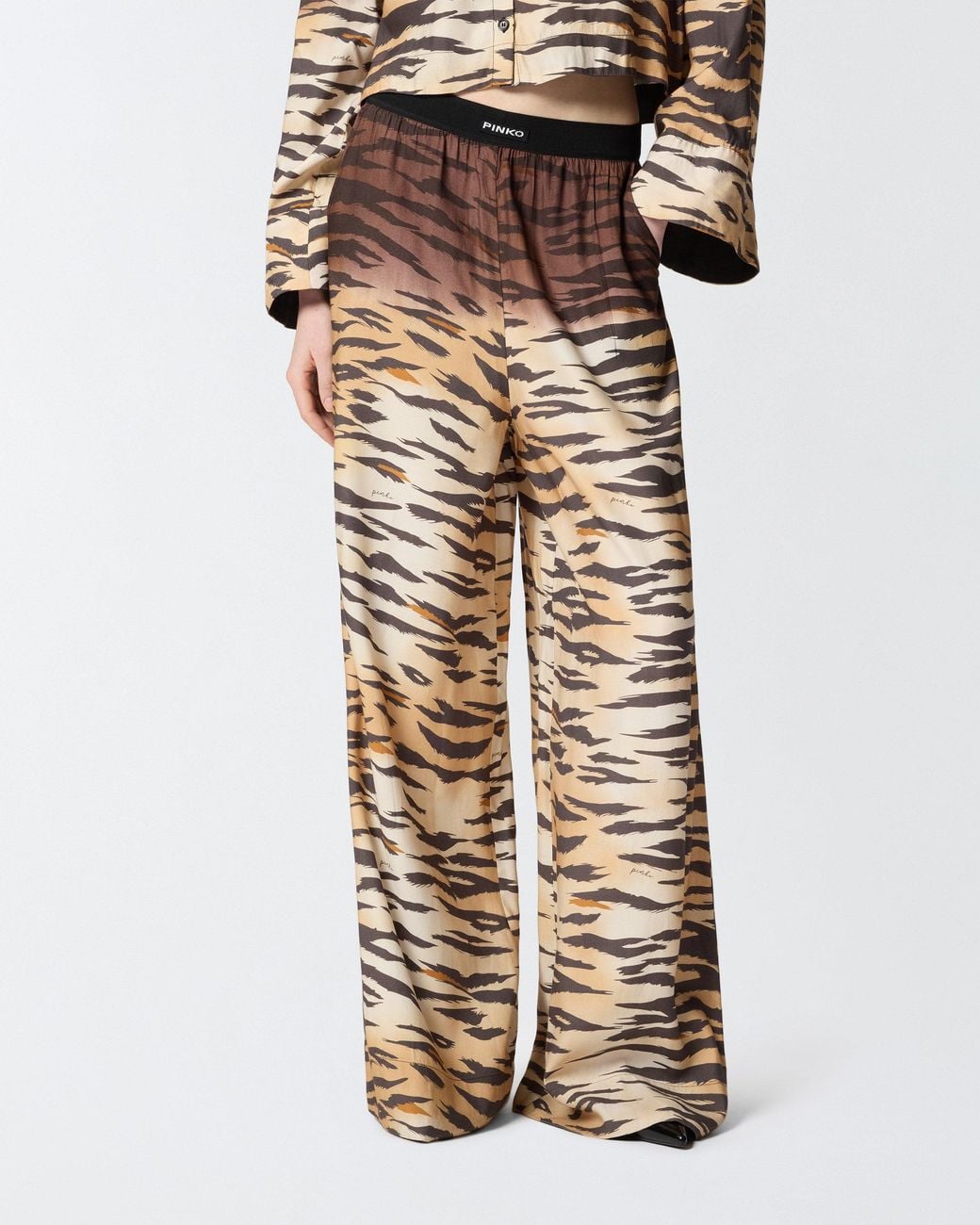 Pinko White Fluid Trousers With Tiger Print