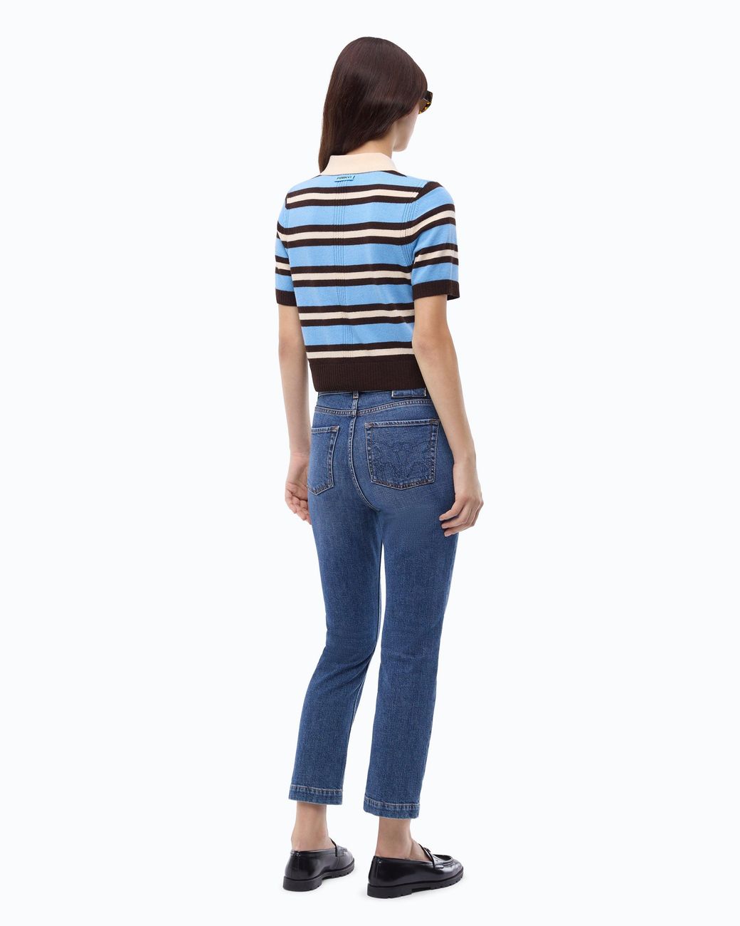 Pinko Blue Wool And Cashmere Cropped Polo Shirt
