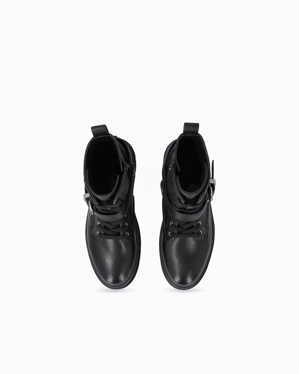 Pinko Black Leather Combat Boots With Strap