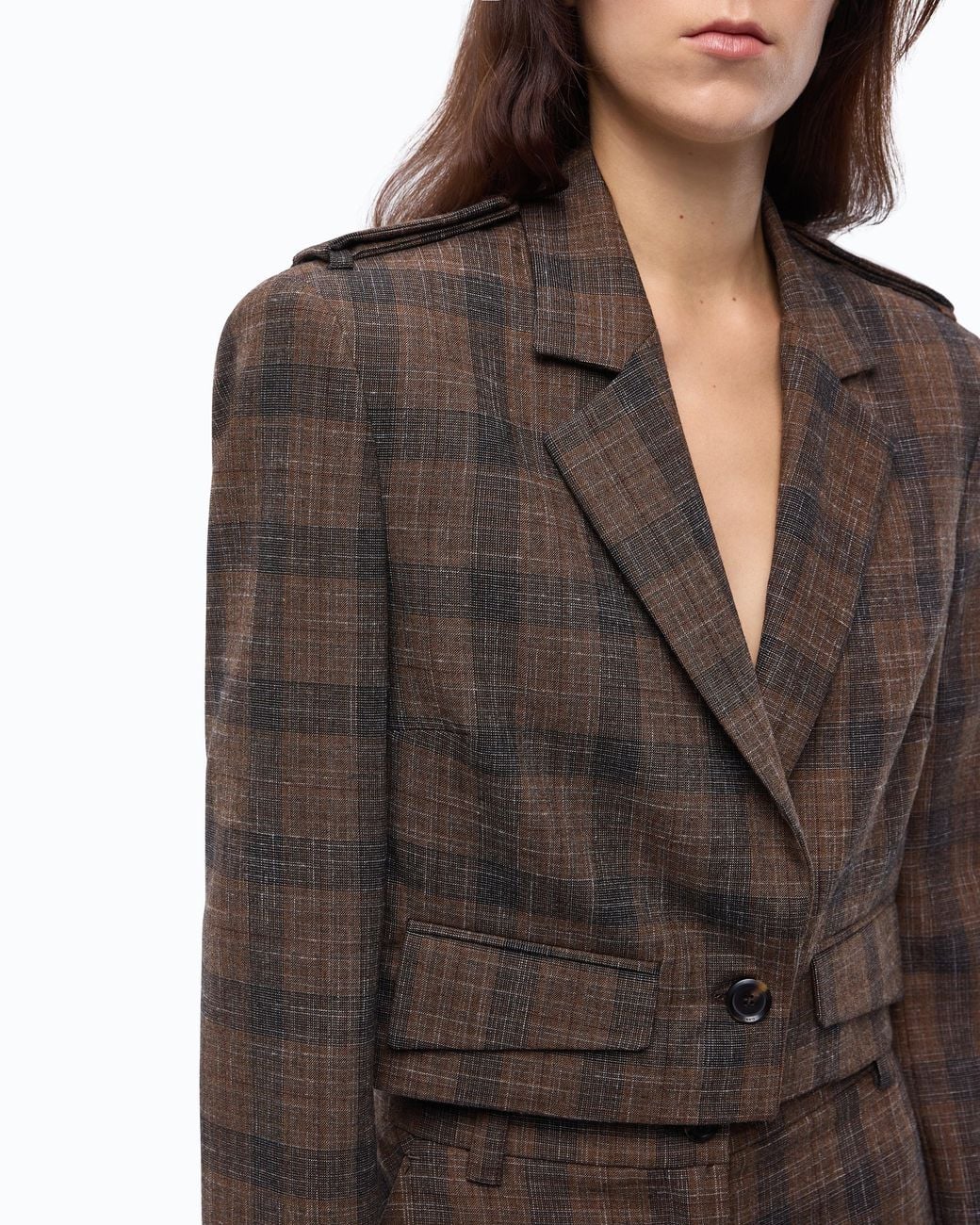 Pinko Black Cropped Jacket With Micro Houndstooth Motif