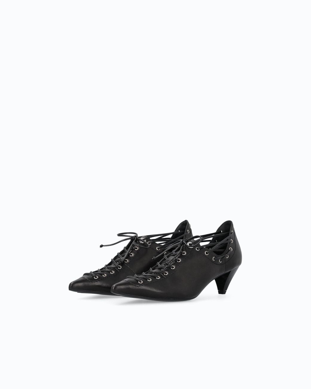Pinko White Nappa Leather Court Shoe With Lace-Up Detail And Cone Heel