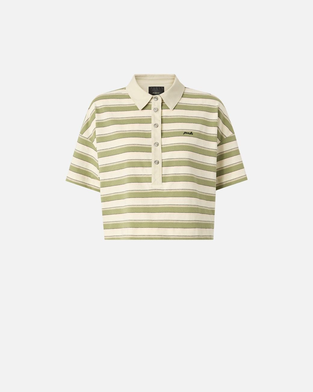 Pinko White Cropped Striped Jersey Polo With Structured Collar